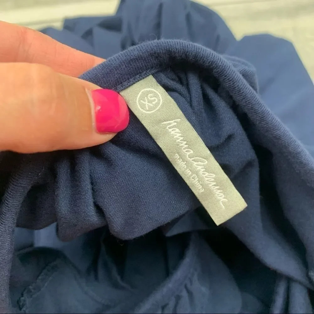 Hanna Andersson Navy Blue‎ Ruffle Tiered Dress Size XS Cotton Blend Sleeveless